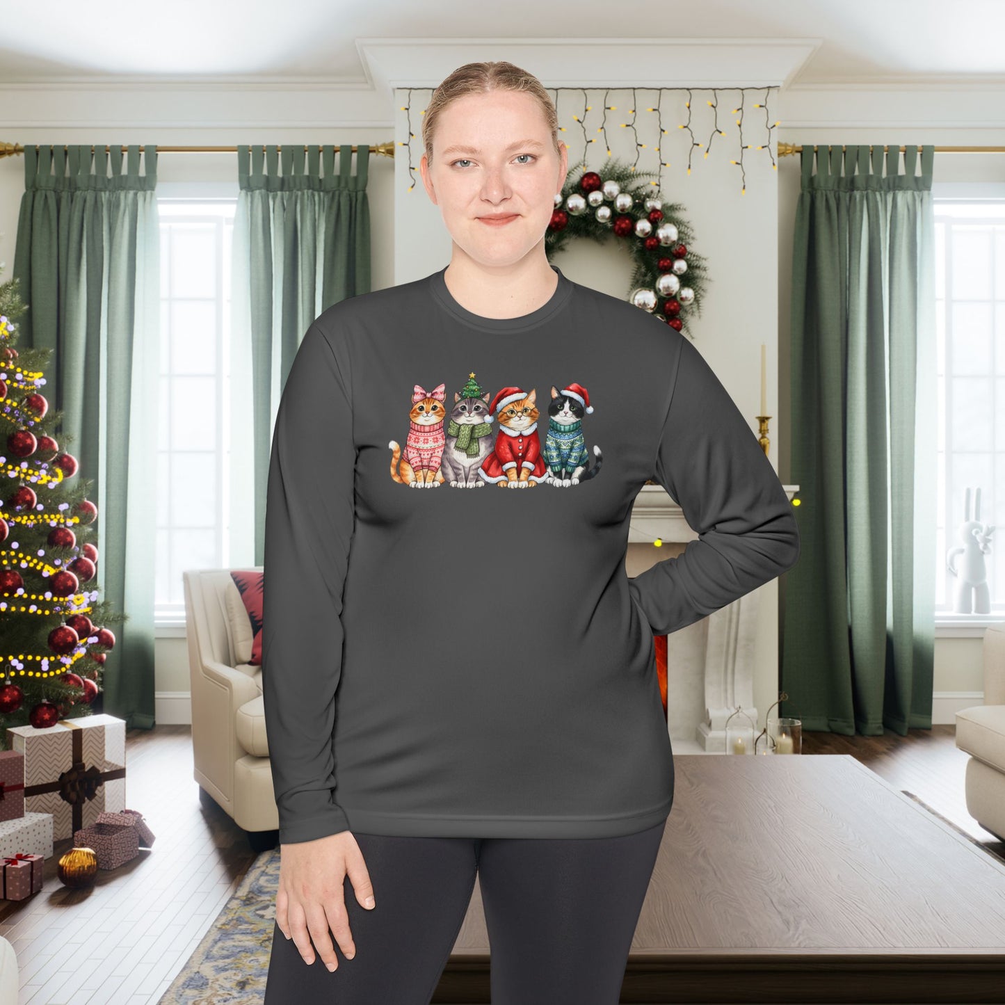 Meowy Christmas Crew Adult Long Sleeve Tee