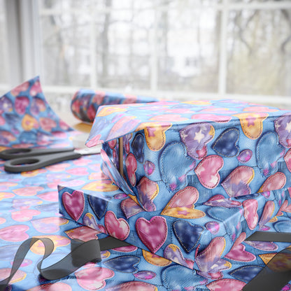 Color Pop Stitched Hearts Wrapping Paper
