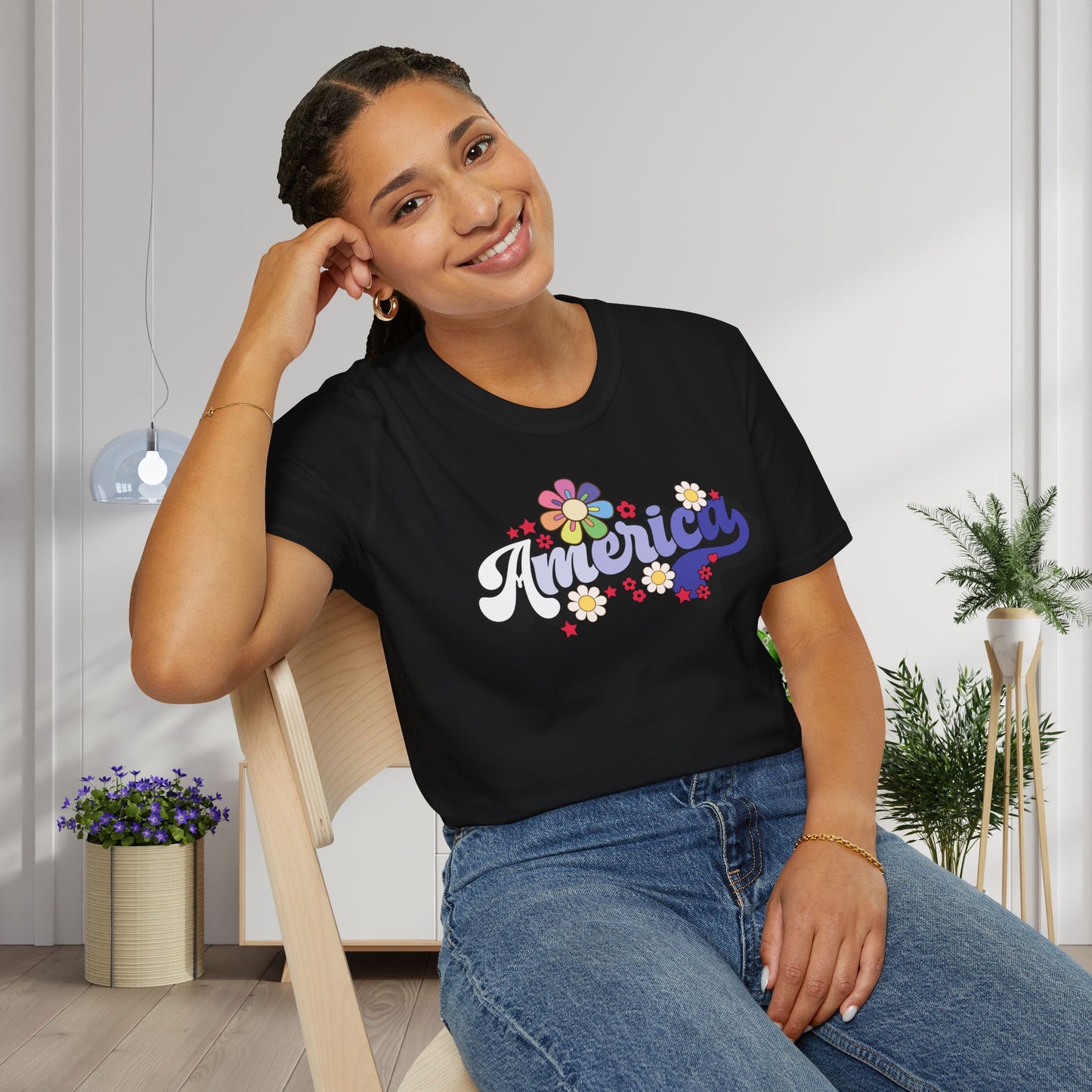 America (Floral) Adult T-shirt
