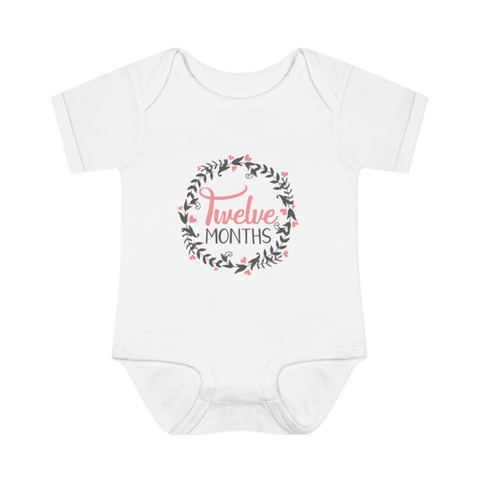 Pink Milestone Wreath Onesie-Twelve Months