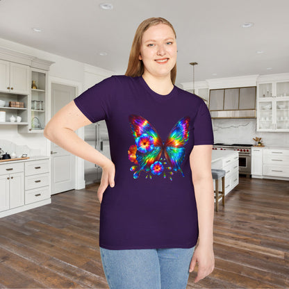 Colorful Butterfly & Flowers Adult T-shirt