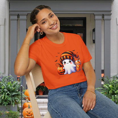 Cute Ghost w/Pumpkins Adult T-shirt