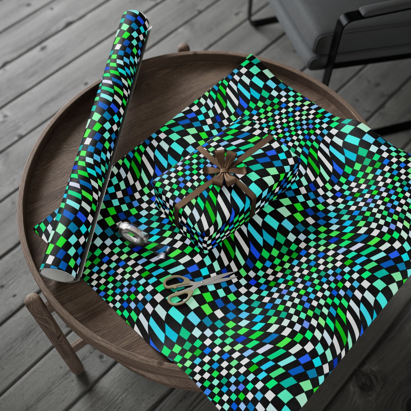 Warped Green Checkered Wrapping Paper