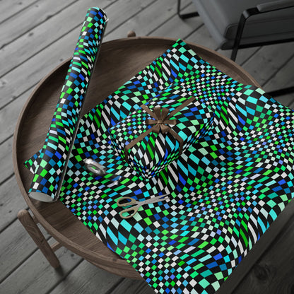 Warped Green Checkered Wrapping Paper