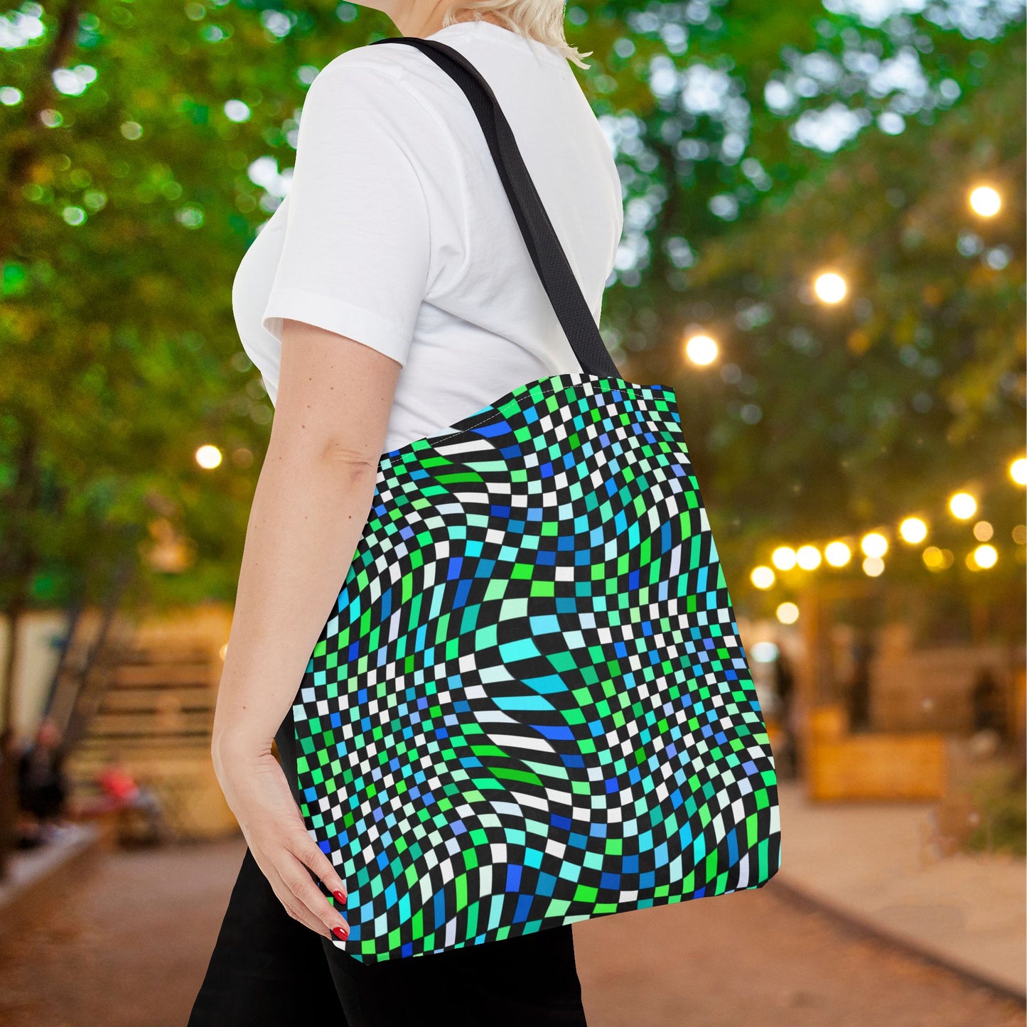 Warped Green Checkered Canvas Tote Bag