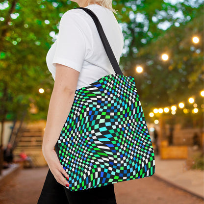 Warped Green Checkered Canvas Tote Bag