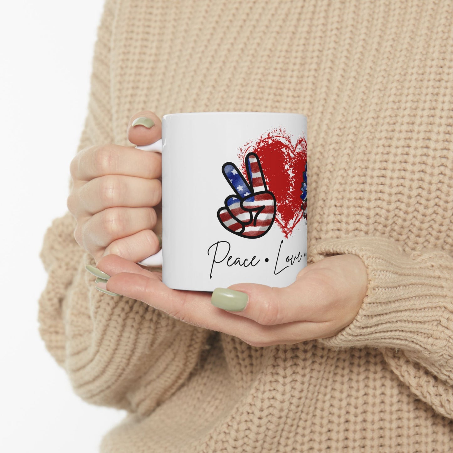 Peace Love America Ceramic Mug, (11oz, 15oz)