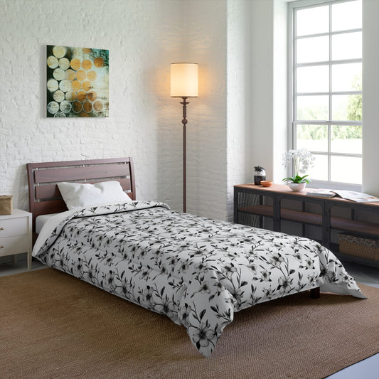 Black & White Five Petal Floral Comforter