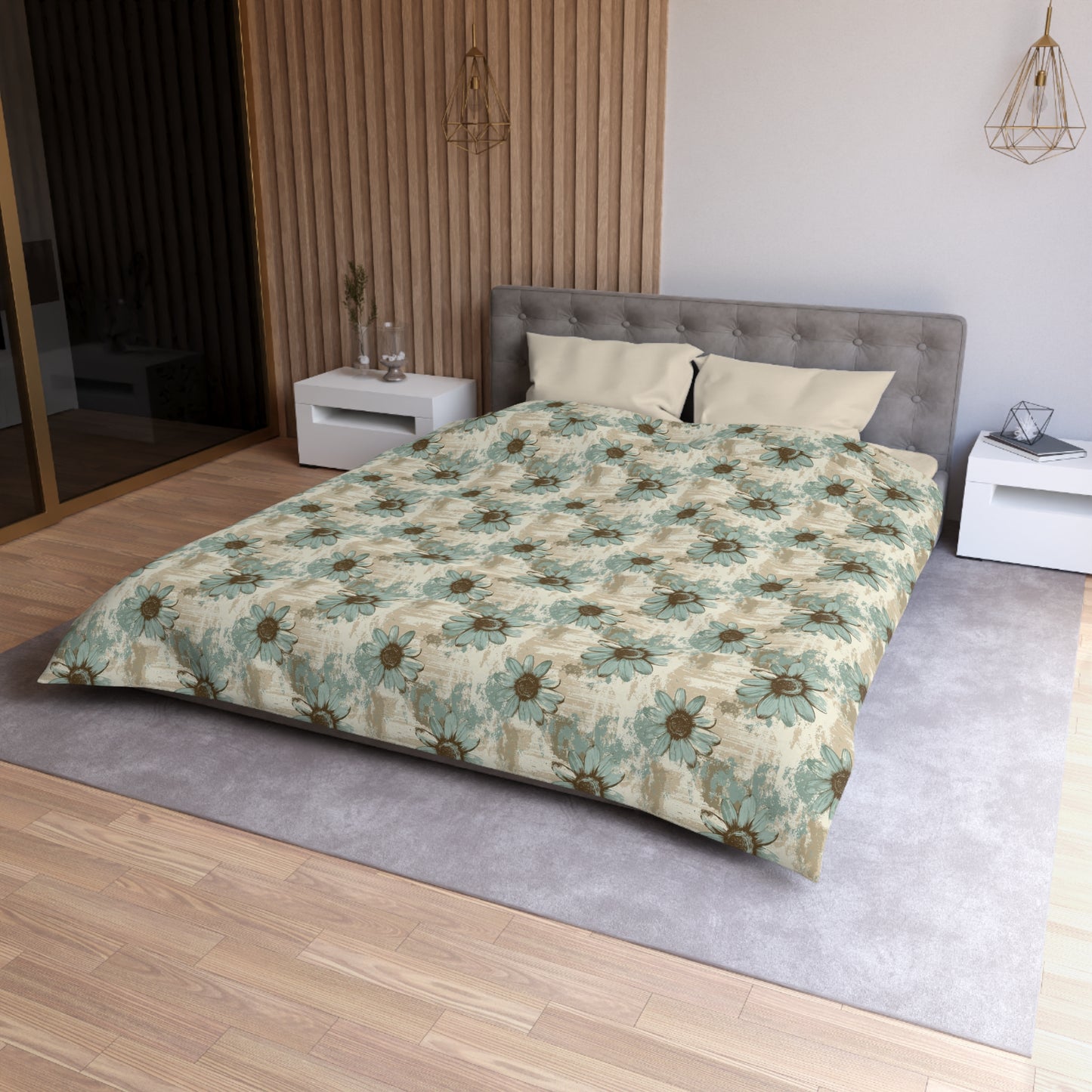 Rustic Teal Daisy Microfiber Duvet Cover
