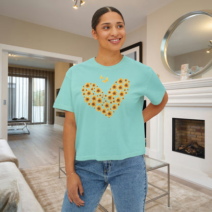 Sunflower Heart & Butterflies Women's Boxy Tee