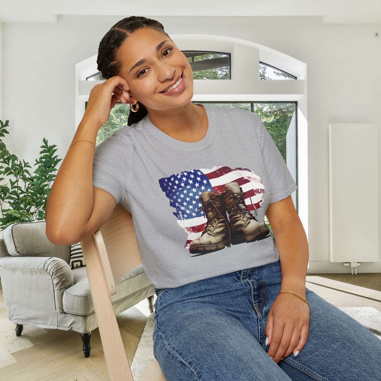 American Flag & Boots Adult T-shirt