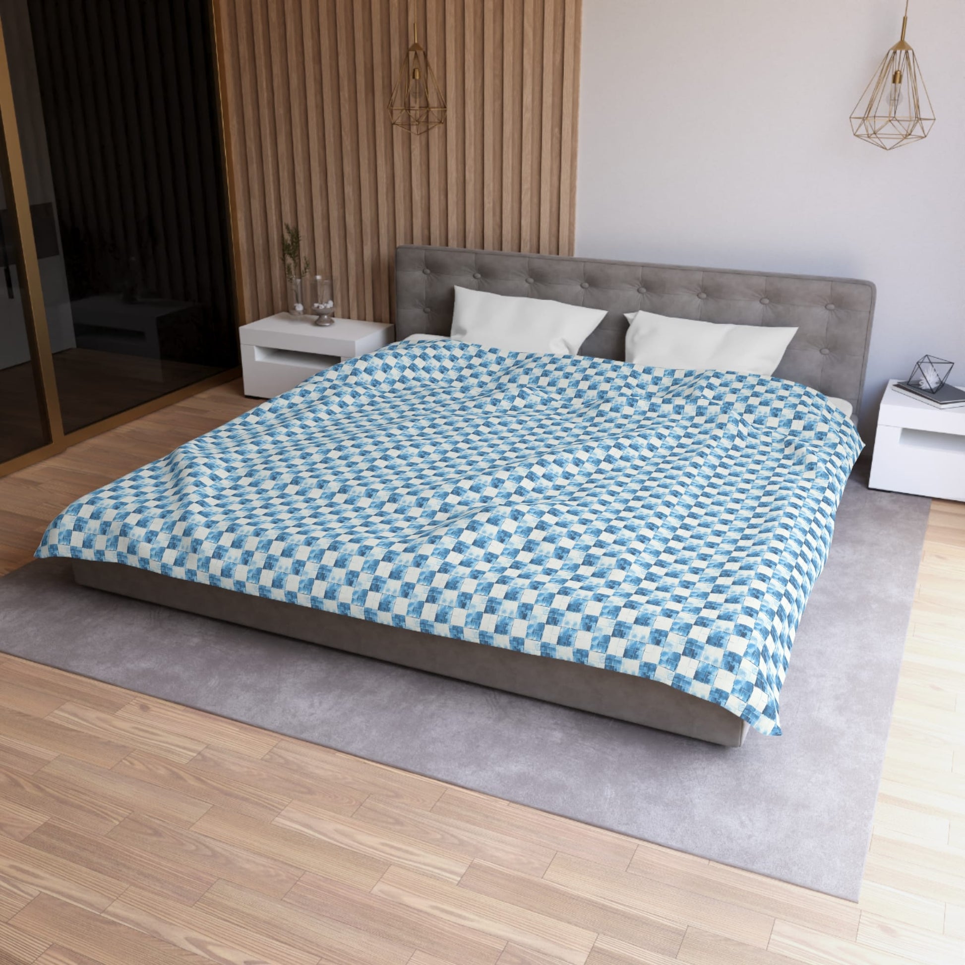 Cozy Blue Checkered Microfiber Duvet Cover