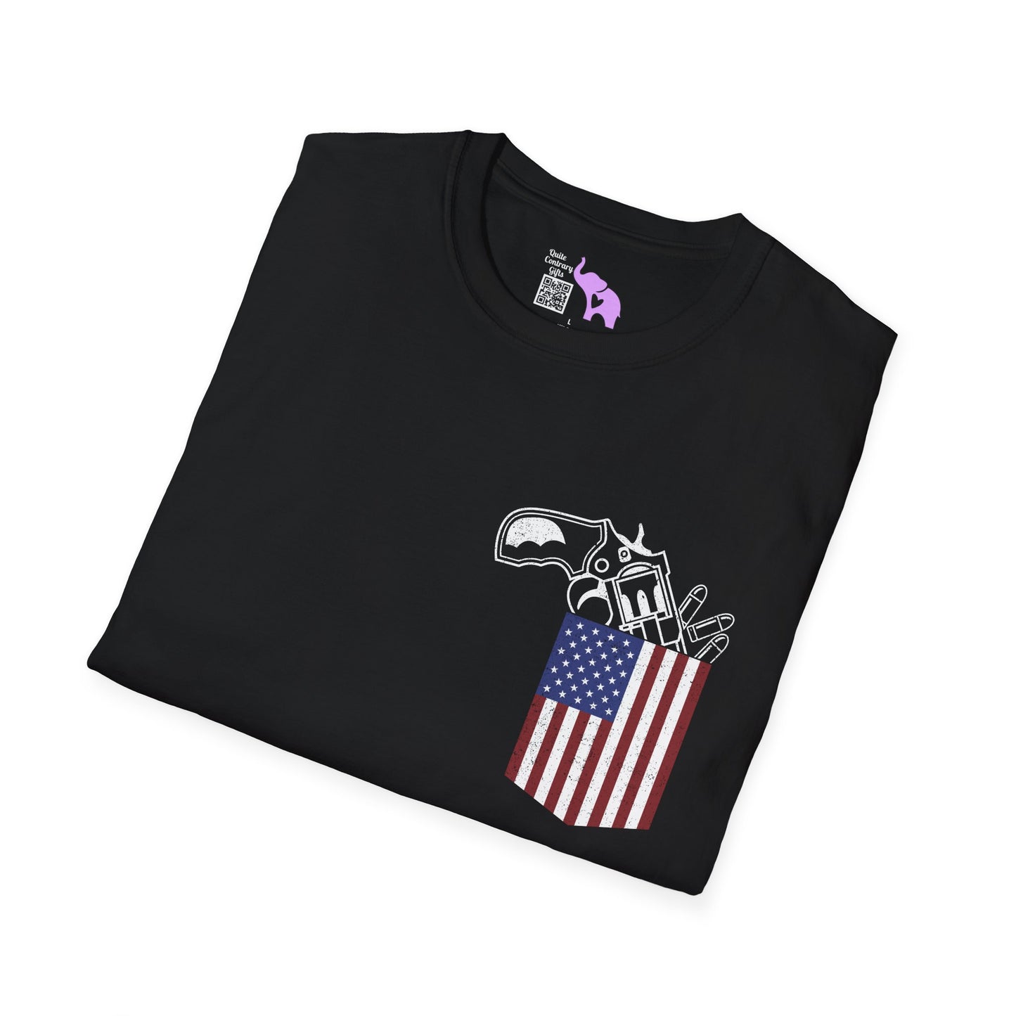 American Flag Pocket Gun Adult T-shirt