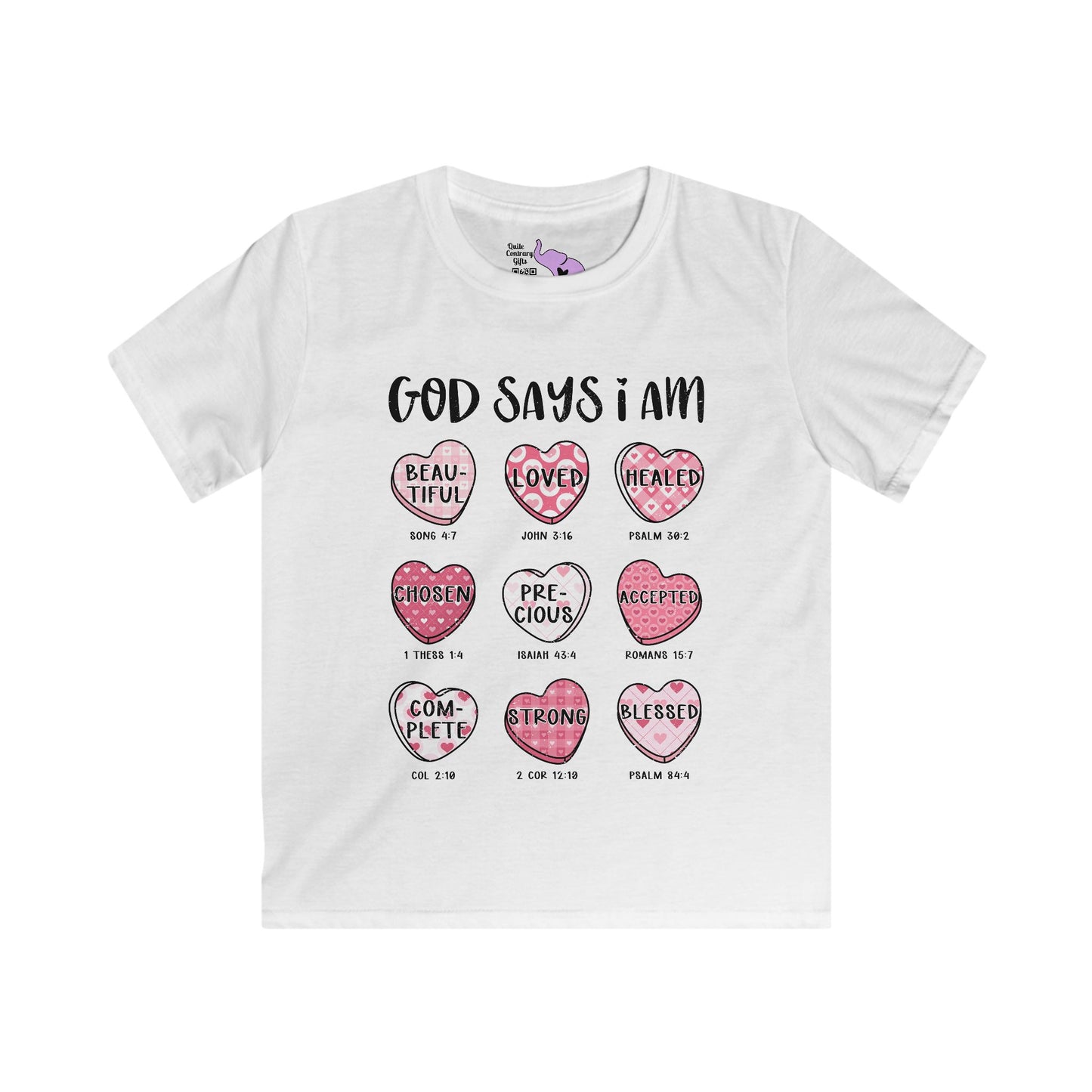 God Says I Am... (Conversation Heart) Youth Softstyle Tee