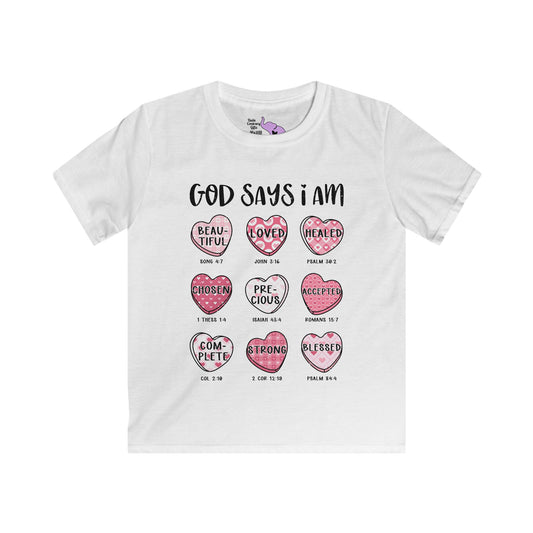 God Says I Am... (Conversation Heart) Youth Softstyle Tee