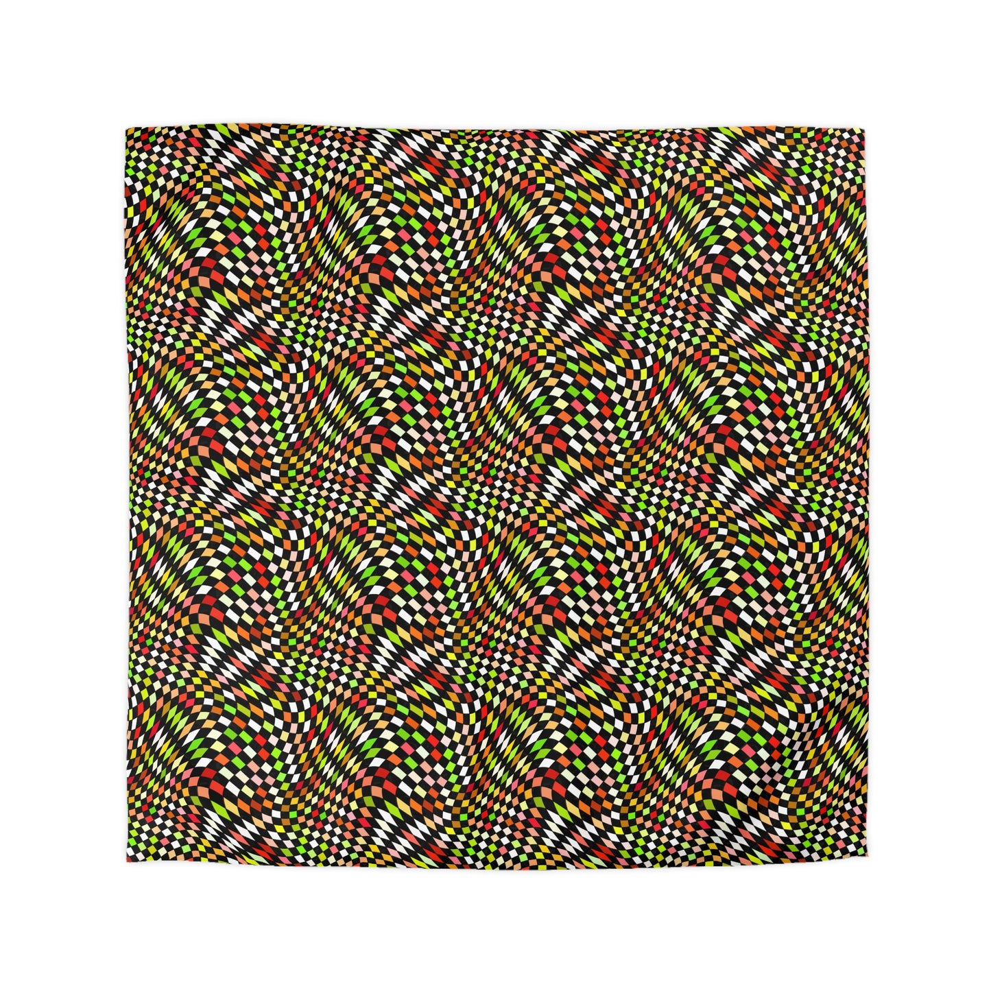 Warped Yellow/Green Checkered Duvet Bedding Set