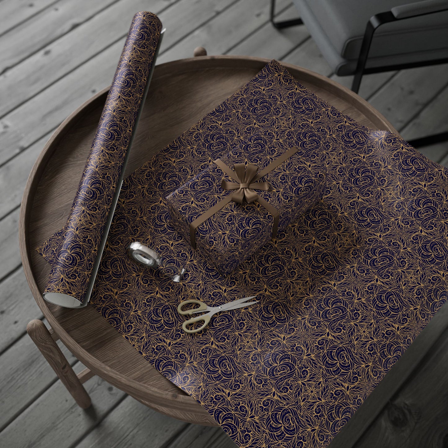 Golden Midnight Radiance Mandala Wrapping Paper