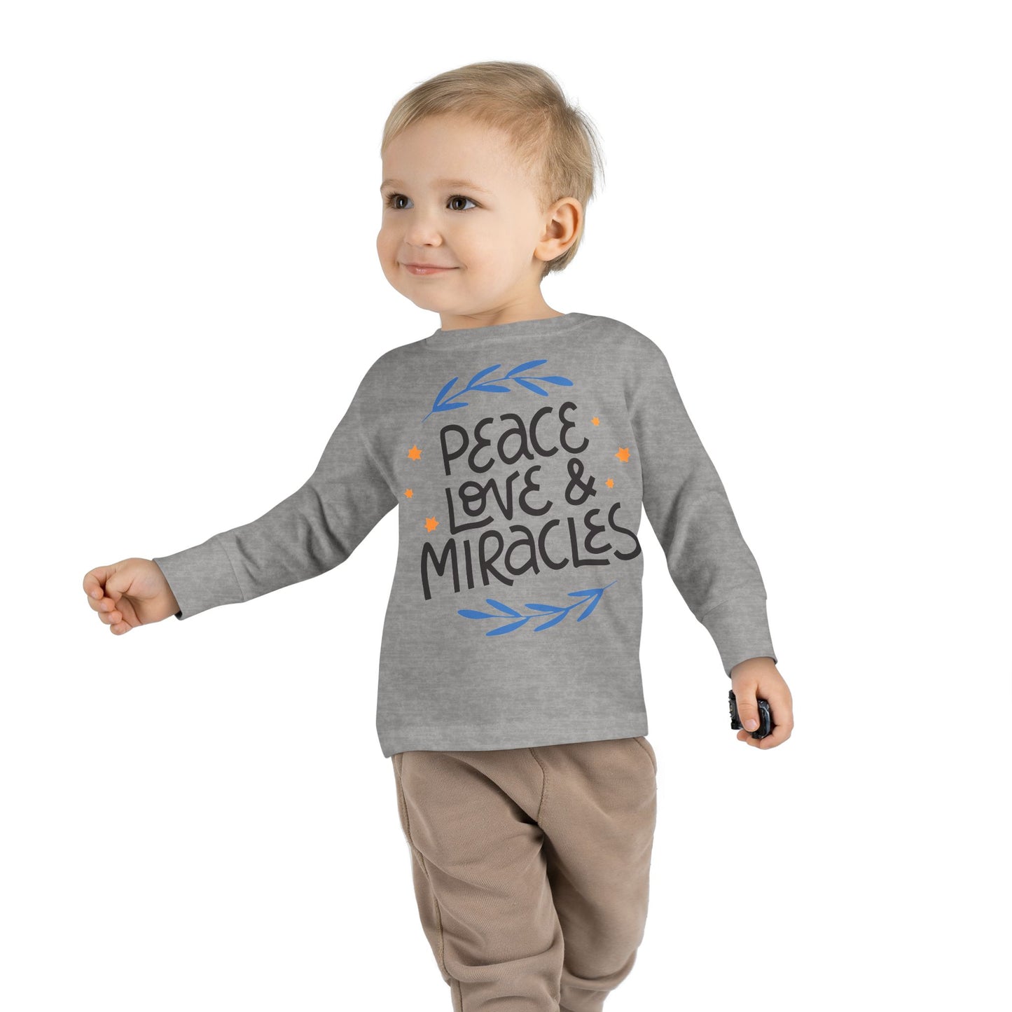 Hanukkah Peace Love & Miracles 2 Toddler Long Sleeve Tee