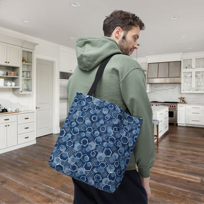 Blue Hexagons Canvas Tote Bag