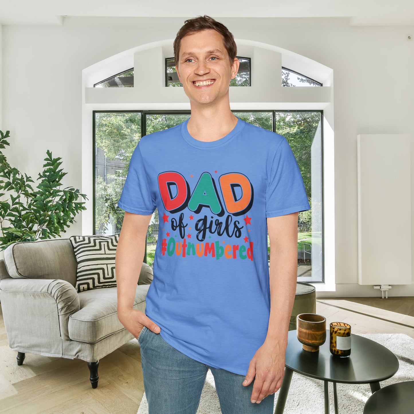 Dad of Girls #Outnumbered Adult T-shirt