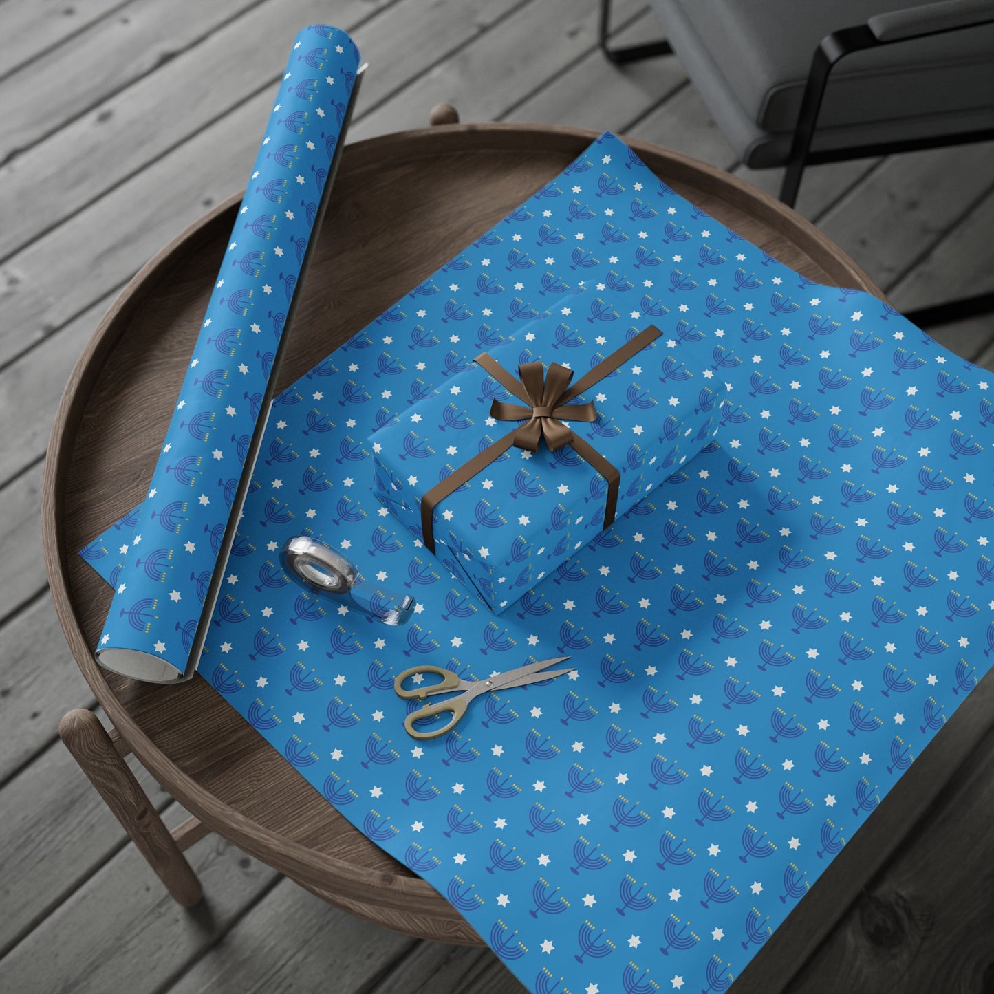 Blue/White Star of David Hanukkah Wrapping Paper