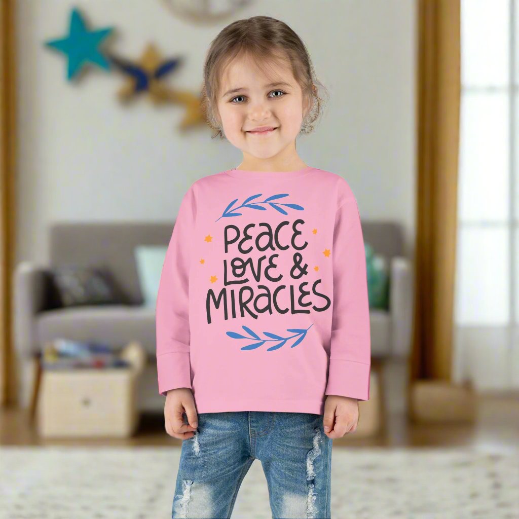 Hanukkah Peace Love & Miracles 2 Toddler Long Sleeve Tee