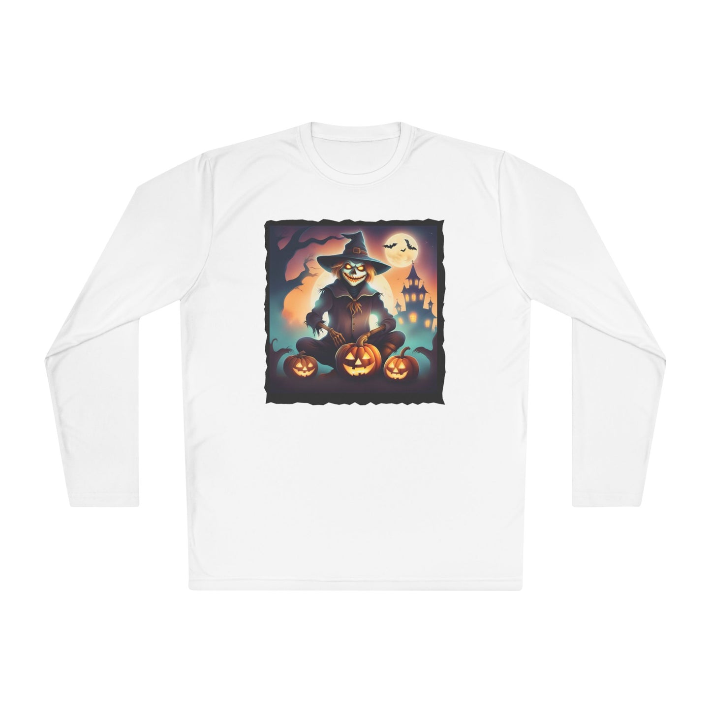 Halloween Scarecrow w/Pumpkins Adult Long Sleeve Tee
