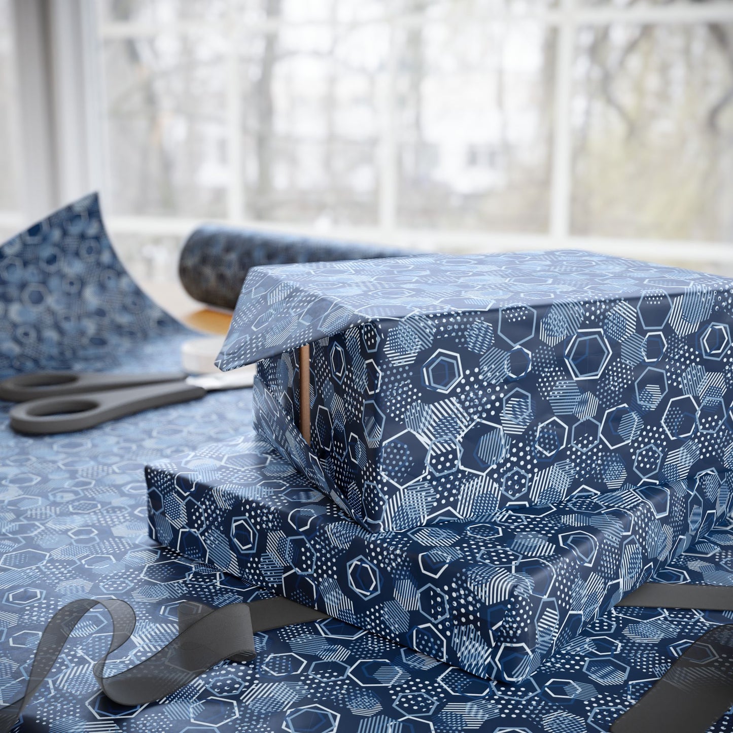 Blue Hexagons Gift Wrap for All Occasions