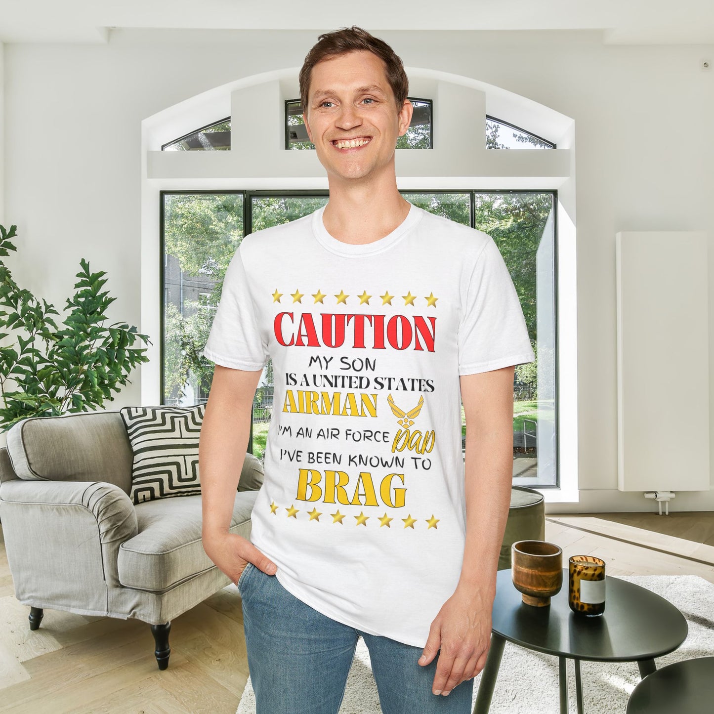 Caution My Son is a US Airman I've Been Known to Brag (Dad) Unisex Softstyle T-Shirt