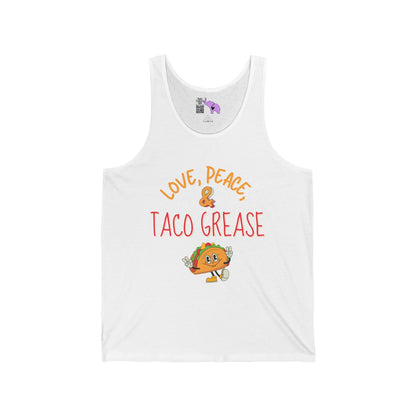 Love, Peace, & Taco Grease Unisex Jersey Tank