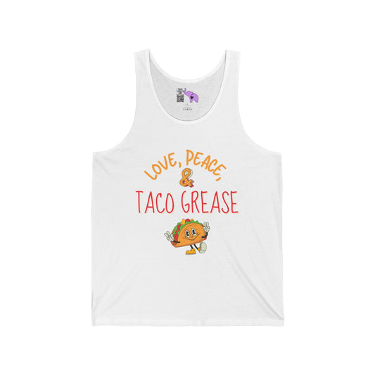Love, Peace, & Taco Grease Unisex Jersey Tank