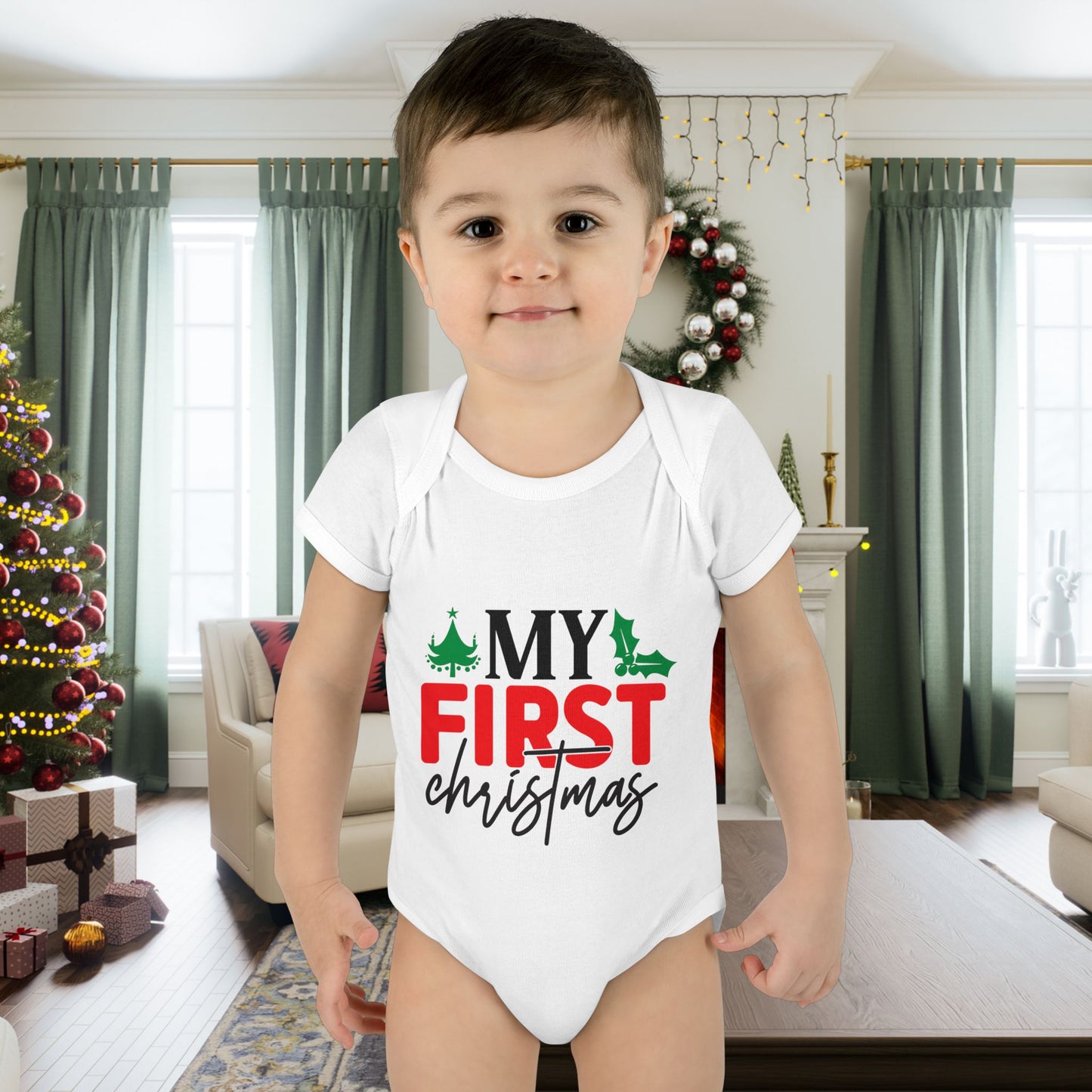 My First Christmas 2 Infant Baby Rib Bodysuit