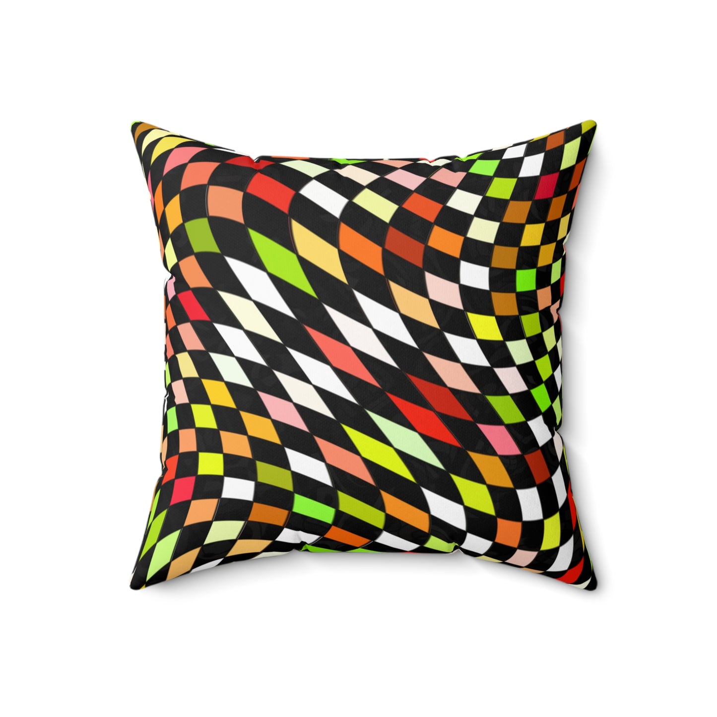 Warped Yellow/Green Checkered Throw Pillow