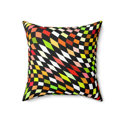 Warped Yellow/Green Checkered Throw Pillow