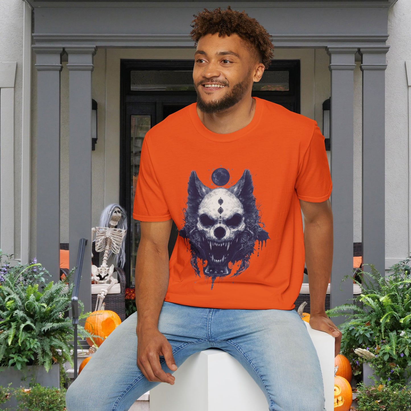 Creepy Skull Wolf Adult T-shirt