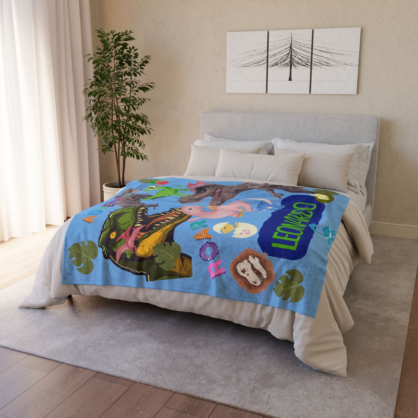 Custom Name Dinosaur Soft Polyester Blanket
