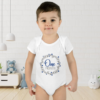 Blue Milestone Wreath Onesie-One Month