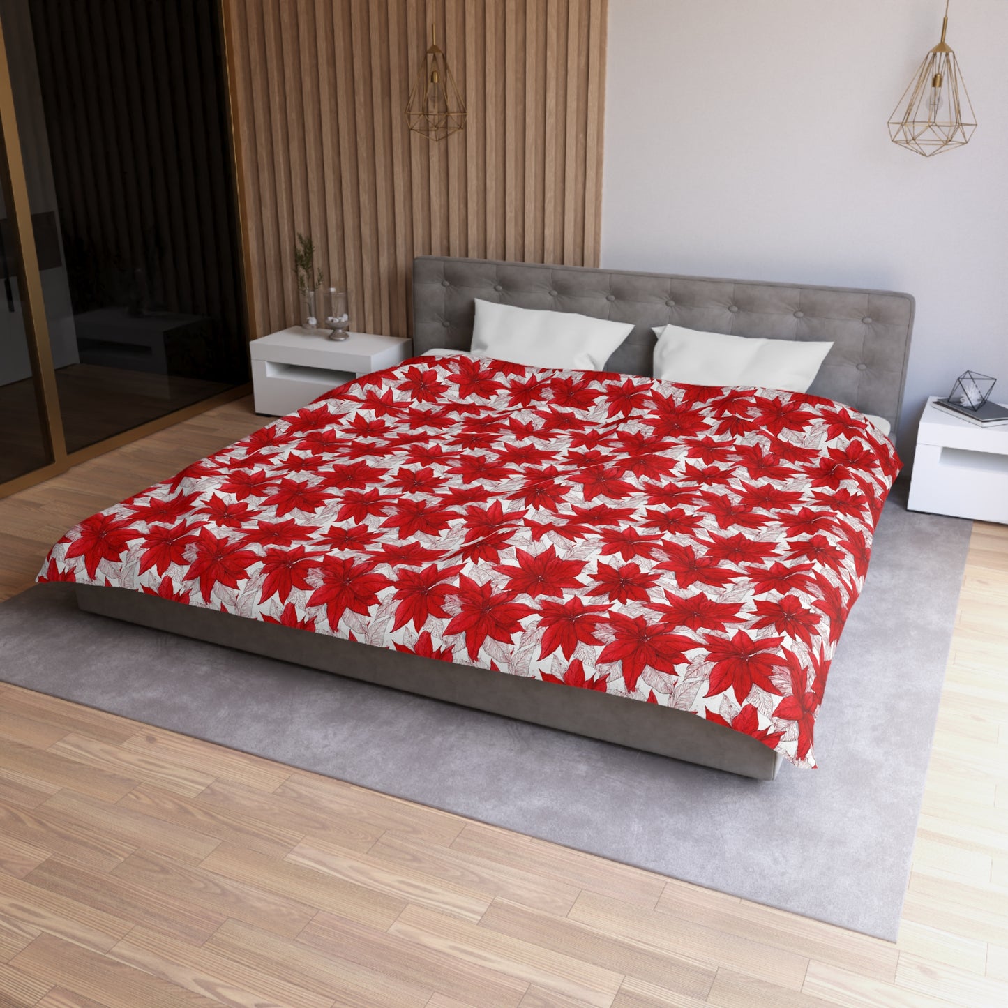 Crimson Poinsettia Sketch Duvet Bedding Set