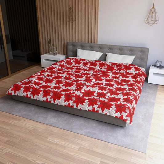 Crimson Poinsettia Sketch Microfiber Duvet Cover