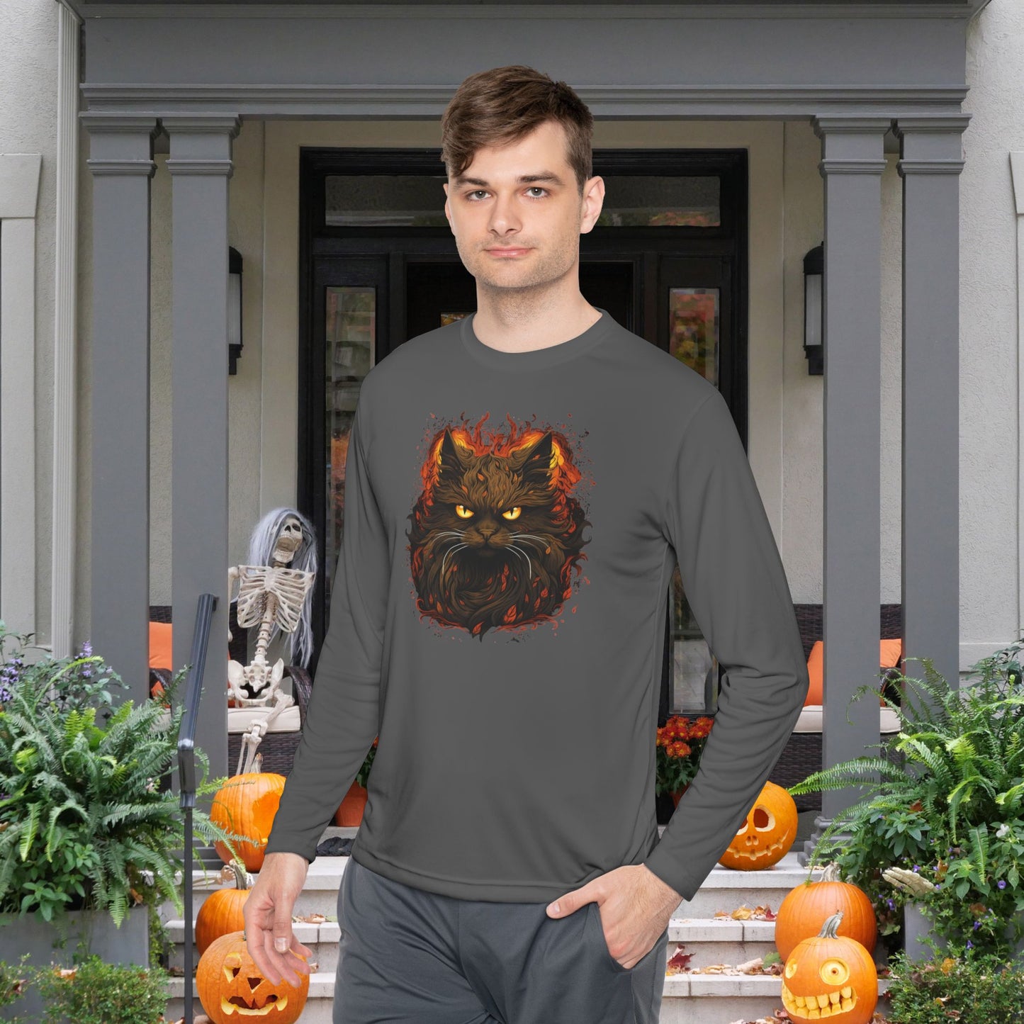 Creepy Black Cat Adult Long Sleeve Tee