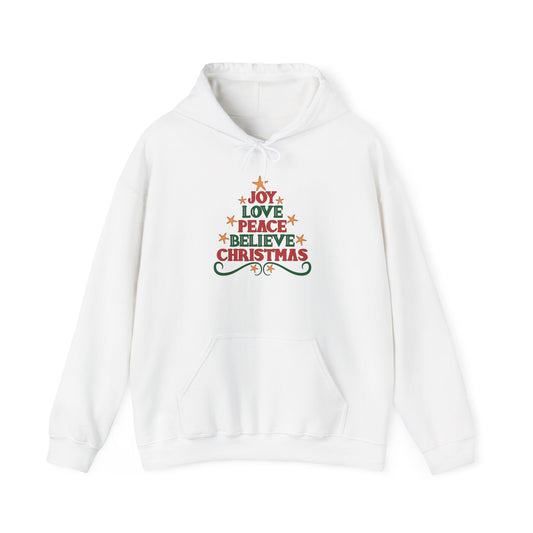 Joy Love Peace Believe Christmas Adult Heavy Blend™ Hooded Sweatshirt