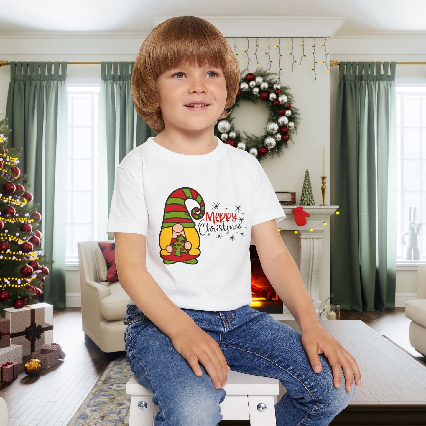 Merry Christmas Girl Gnome Heavy Cotton™ Toddler T-shirt