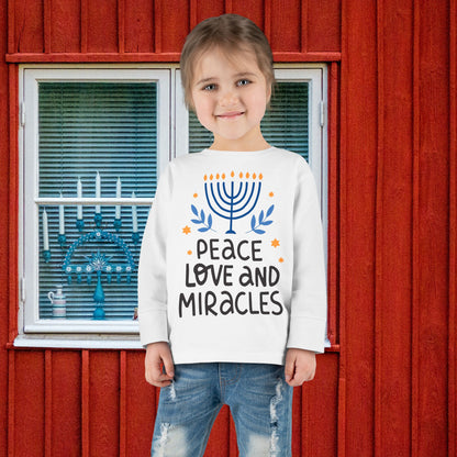 Hanukkah Peace Love & Miracles 1 Toddler Long Sleeve Tee
