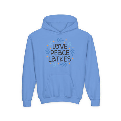 Hanukkah Love Peace Latkes Youth Hoodie