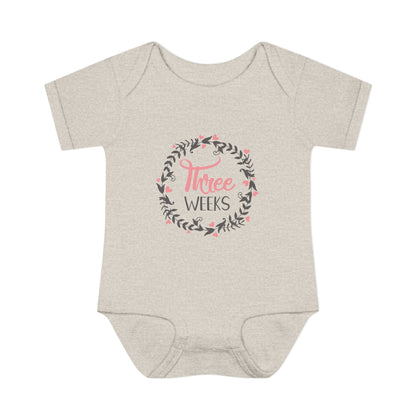 Pink Milestone Wreath Onesie-Three Weeks