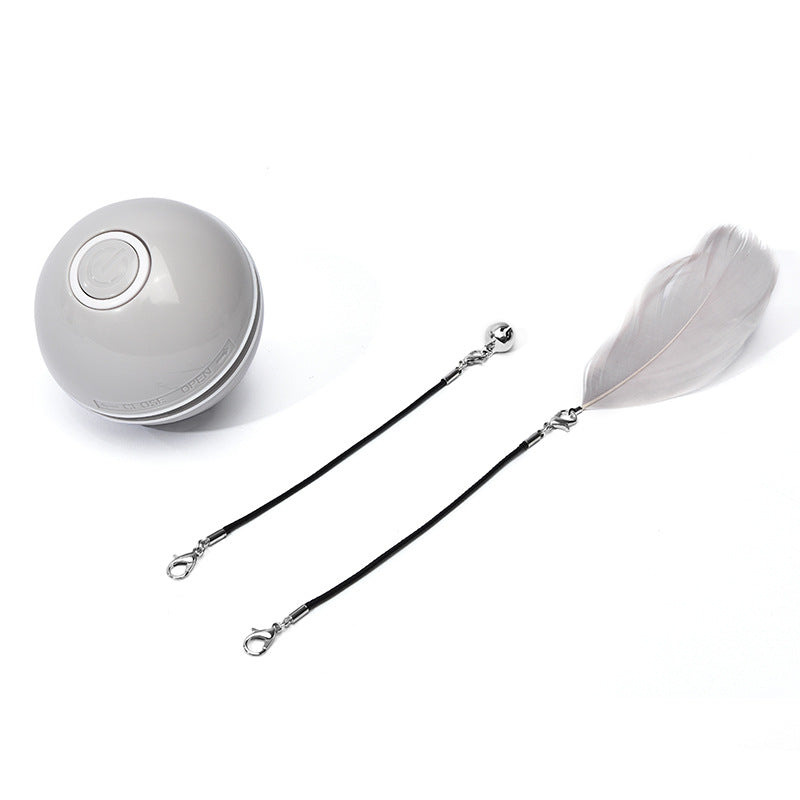 Interactive LED Cat Toy Ball – USB Rechargeable Automatic Rolling Toy with Feather & Catnip