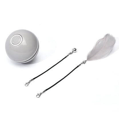 Interactive LED Cat Toy Ball – USB Rechargeable Automatic Rolling Toy with Feather & Catnip