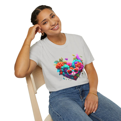 Colorful Flowers/Heart Kitten T-shirt