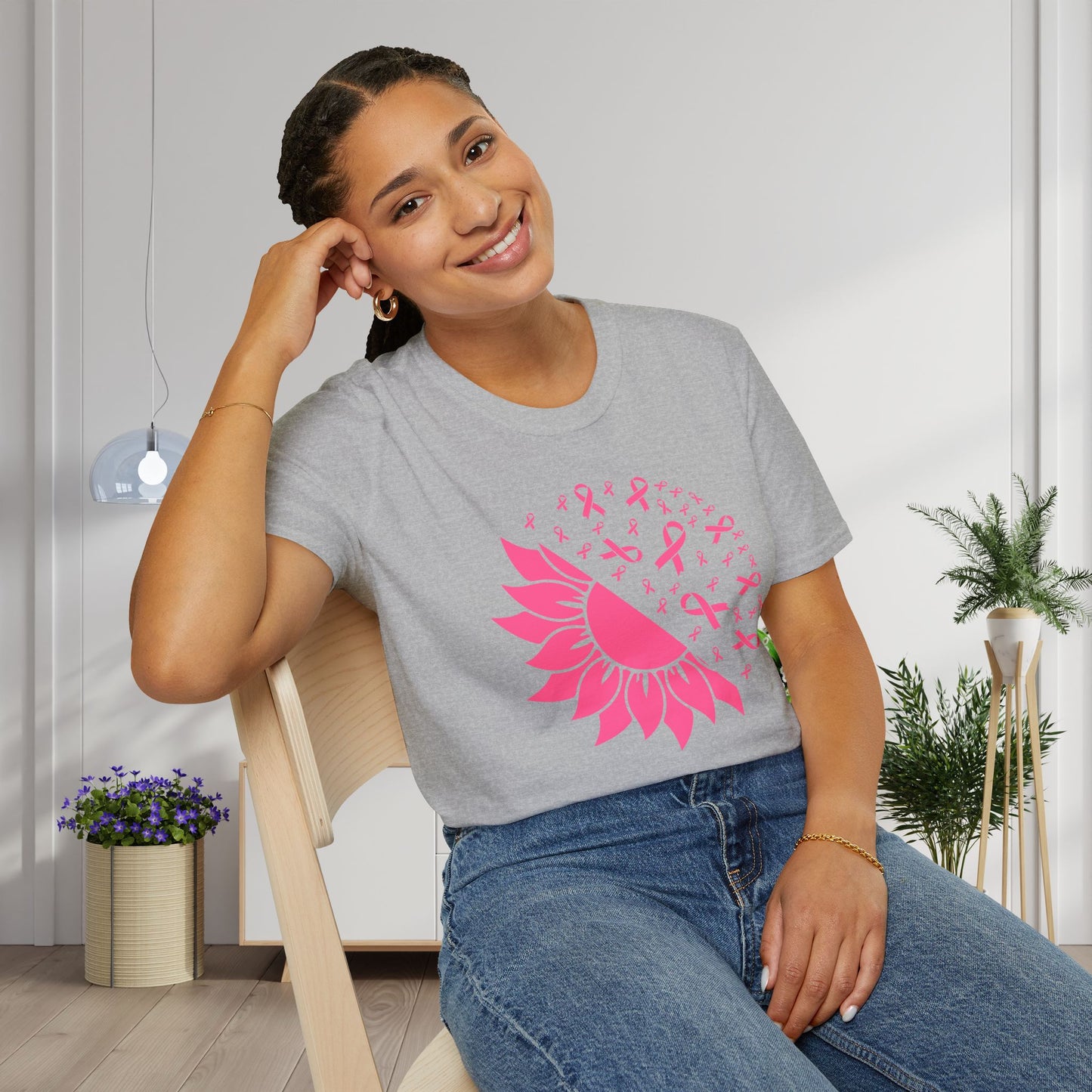 Sunflower & Butterflies Breast Cancer Awareness Adult T-shirt