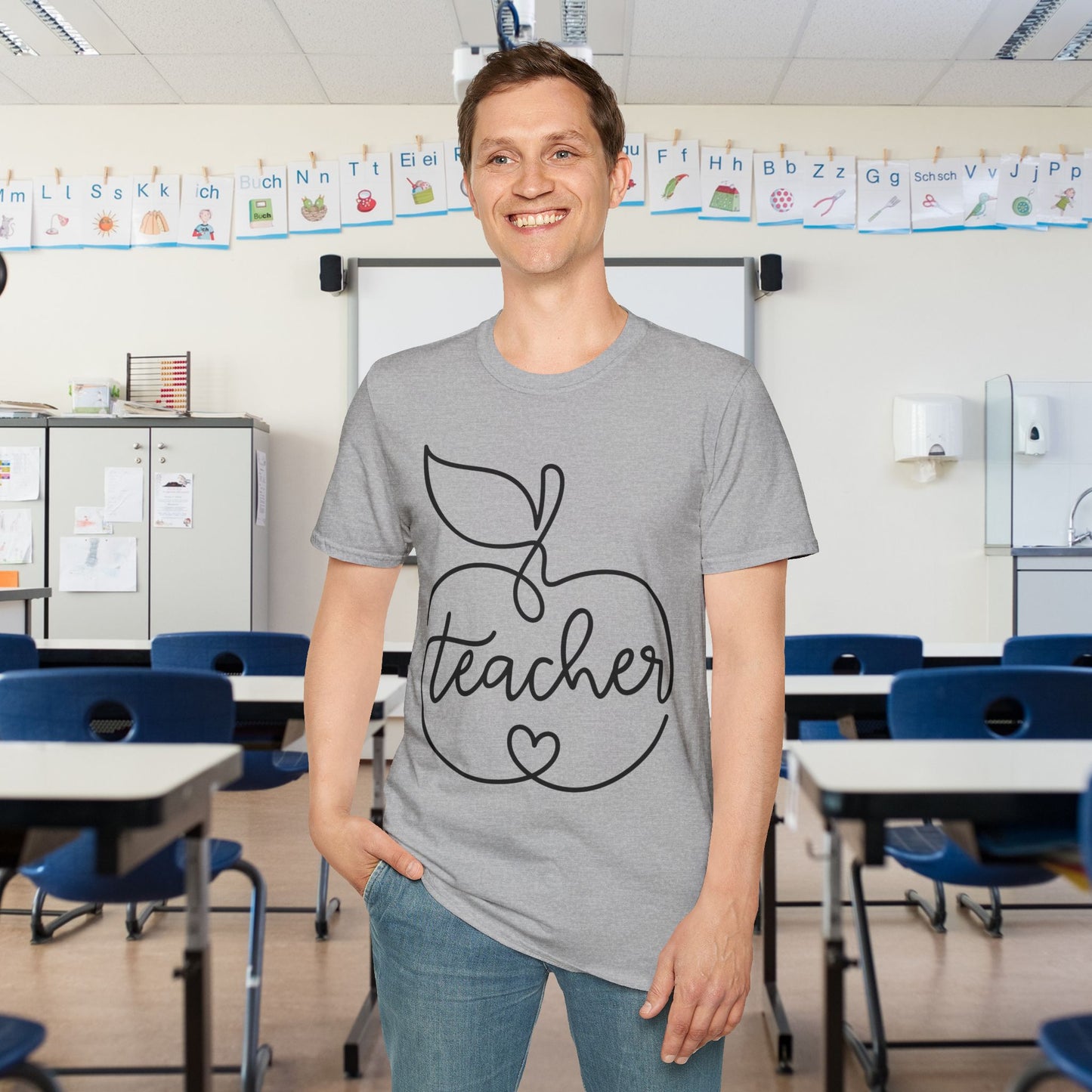 Teacher w/Apple Adult T-shirt